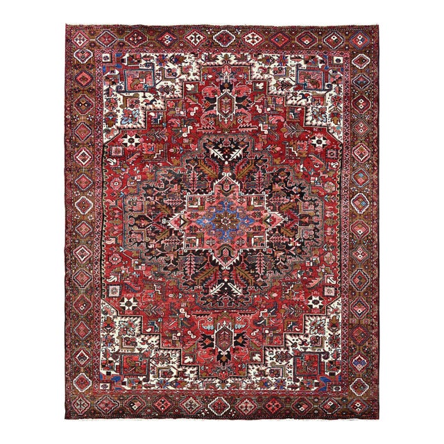 Vintage Persian Heriz Hand Knotted Wool Oriental Rug For Sale