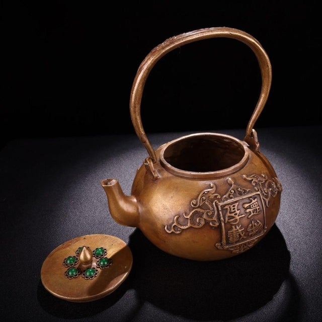 Late 19th Century Late 19th Century Copper Teapot With Gemstone Inlays, 1.1kg For Sale - Image 5 of 9