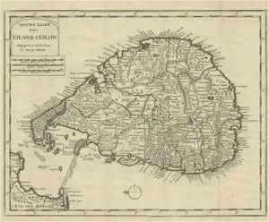 Map of Ceylon Sri Lanka with the North Oriented to the Left, 1731