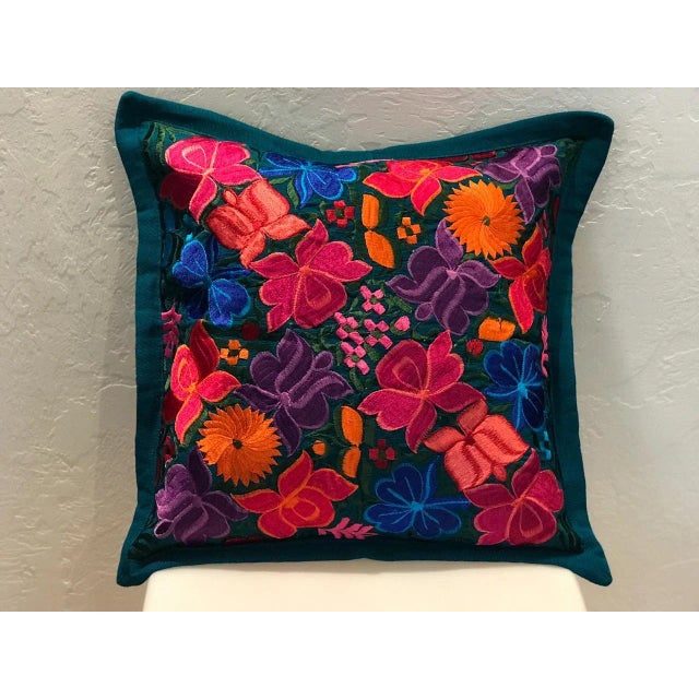 Mexican Mexican Floral Embroidered Pillow Cover For Sale - Image 3 of 3