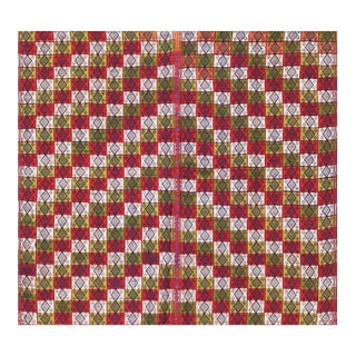 1930s Multicolor Diamond Kilim Antique Turkish Village Rug 3'0" X 3'3" Flatweave Wool Carpet For Sale