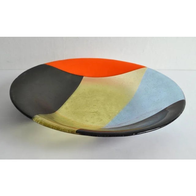 Stained glass plate or dish by the Danish artist Peter Stuhr. Combatible glass, handmade, late 1990's. Dimensions: Height:...