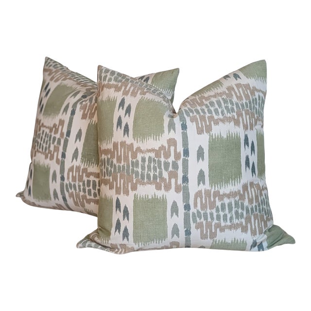 Cowtan & Tout Sarafan Warp Print Pillows in Willow - Pair Double Sided For Sale