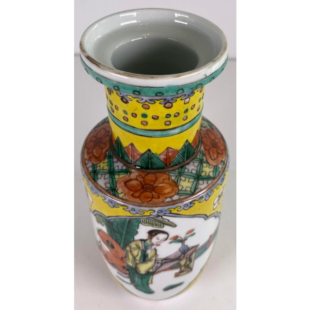 Chinese Famille Jaune Porcelain Vase With Figural Panels, Qianlong Mark, 20th C. For Sale - Image 9 of 12
