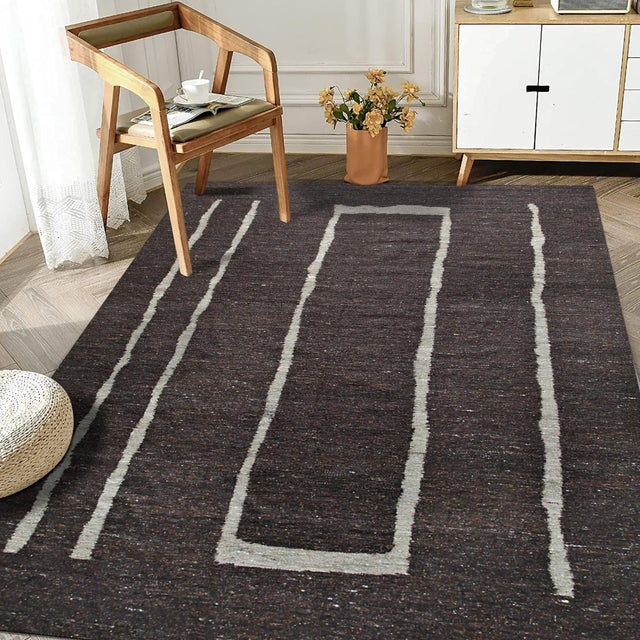 6x9 Talia Delicate Brown Kilim Minimalist Geometric Flatweave Wool Carpet Rug For Sale - Image 10 of 10