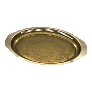 1980s Brass Etched Serving Tray by Rosemar For Sale