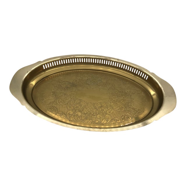 1980s Brass Etched Serving Tray by Rosemar For Sale