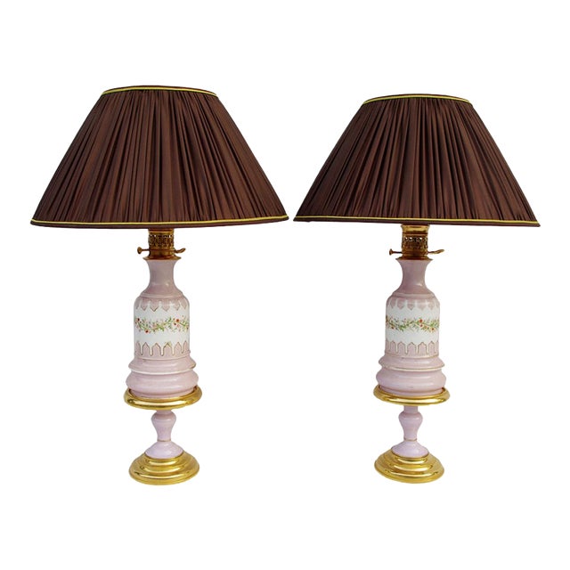 Antique Lilac Porcelain Table Lamps, 1880s, Set of 2 For Sale
