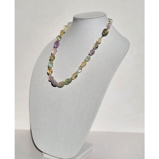 Light Yellow Art Deco Beaded Necklace With Prehnite, Citrine, and Amethyst, 25" For Sale - Image 8 of 10