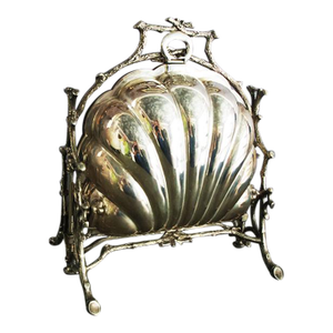 Early 20th Century Shell-Shaped Hinged Silver-Plated Biscuit Box