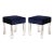 Navy Velvet Low Stools With Lucite Legs, Pair For Sale