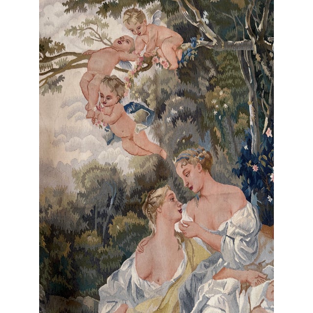 2000 - 2009 Vintage French Rococo Cherub and Garden Tapestry For Sale - Image 5 of 8