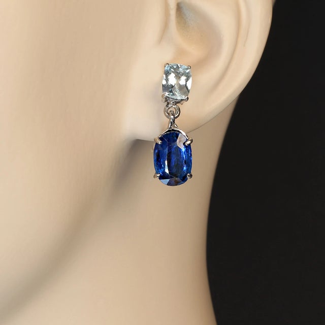 Stunning Aquamarine and Kyanite Earrings in 14K White Gold Elevate your jewelry collection with these stunning blue...