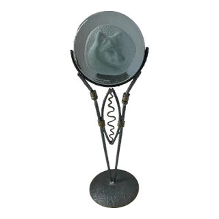 Late 20th Century Glass and Iron Wolf Face Dreamcatcher Candle Holder For Sale