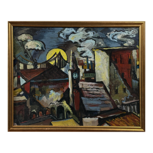 Vintage Modernist Nocturne Cityscape by George Gilbert Weisz, Jr. (American, B. 1921), Signed (C. 1948, Oil on Canvas)