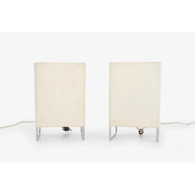 Gregory van Pelt for Wireworks Pair of Box Kite lamps, table-top lamps, chrome-plated steel, with original canvas.