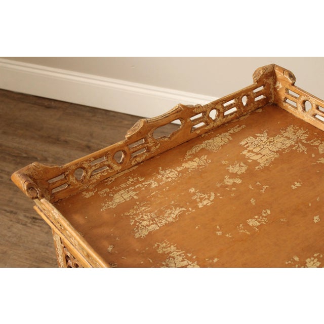 Chinese Chippendale Style Distress Painted Tea Table For Sale - Image 4 of 12