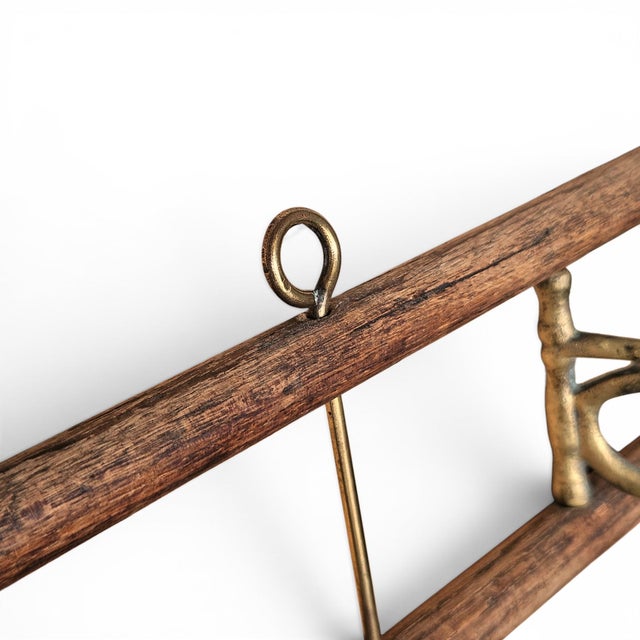 Antique French Brass and Oak Expandable Bistro Coat Rack For Sale - Image 4 of 12