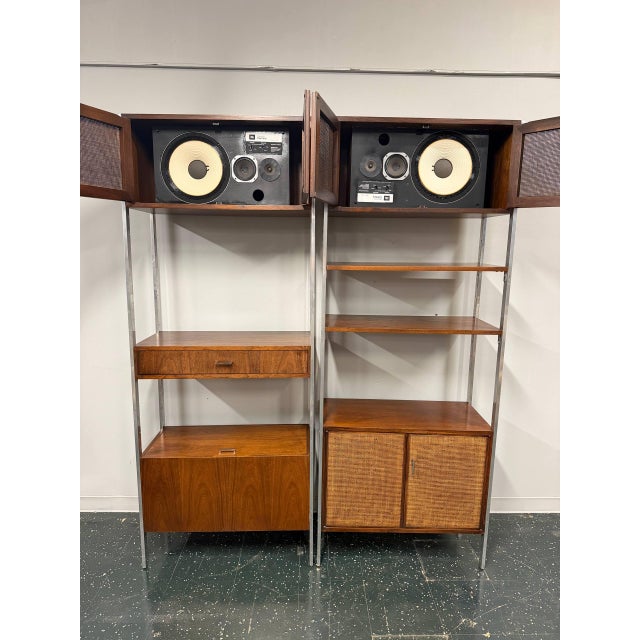 Mid-Century Modern Founders Mid-Century Modern 2-Section Wall Unit With JBL L100 Century Speakers For Sale - Image 3 of 12