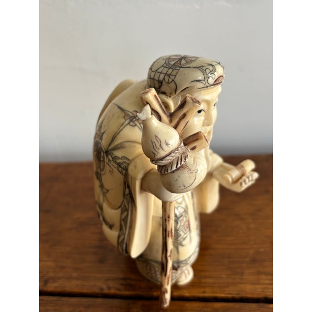 Ivory Antique Carved Bone Chinese Immortal of Shou Lao, Late 1800s For Sale - Image 8 of 10