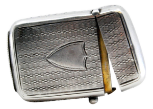 Guilloche Silver Matchbox with Monogram Card and Hinged Lid