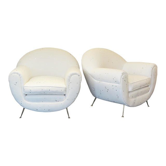 1950s Pair of Italian Mid-Century Lounge Chairs With Rounded Design For Sale