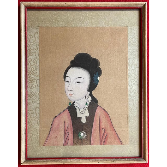 19th Century Antique 19th Century Chinese Painting on Silk Portrait of a Lady For Sale - Image 5 of 6
