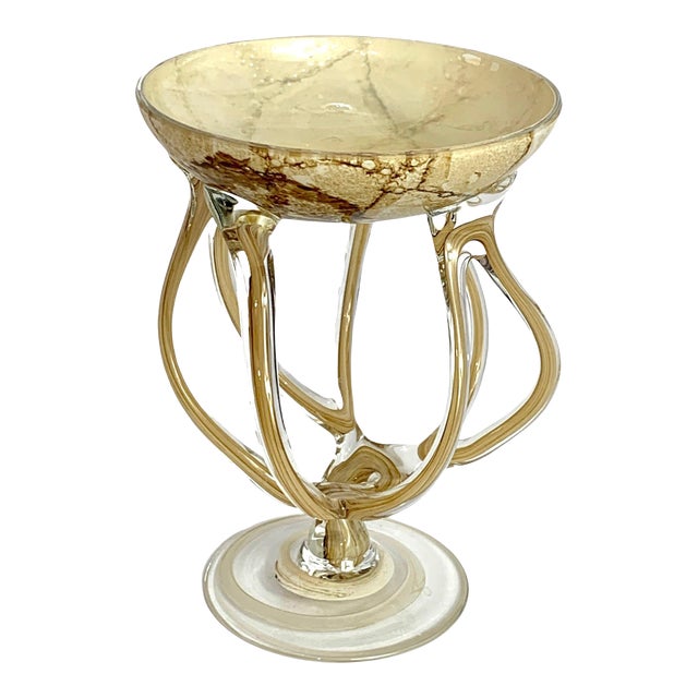 Vintage Josefina Blown Art Glass Octopus Pedestal Dish For Sale