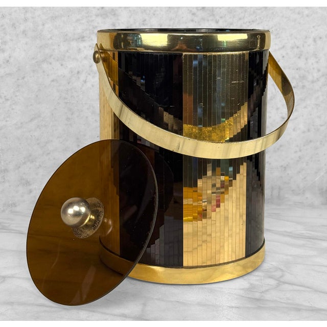 Vintage Hollywood Regency Gold & Black Mirrored Ice Bucket by Larry Laslo For Sale - Image 6 of 10