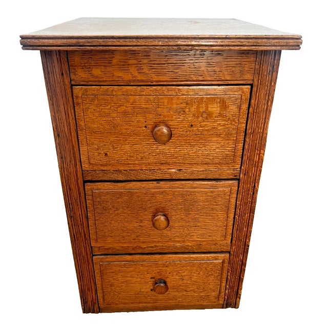 Antique Mission Arts & Crafts Quarter Sawn Oak 3 Drawer Small Filing Cabinet Nightstand, Hand Cut dovetail Drawers 23.5"...