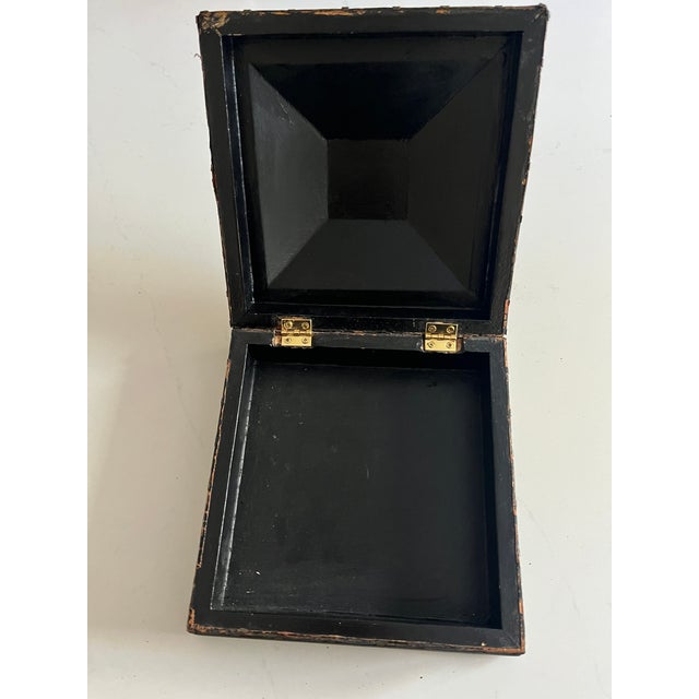 Vintage Wood Decorative Flip Top Trinket Storage Box With Metal Outside For Sale In New York - Image 6 of 7