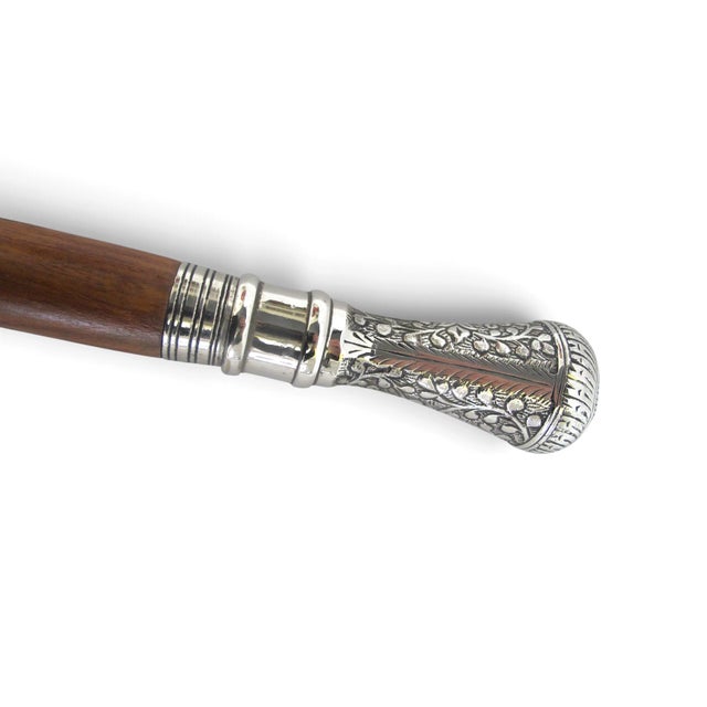 Victorian Floral Chased Silver Plate Cigar Smugglers Walking Stick Cane For Sale In Portland, OR - Image 6 of 10