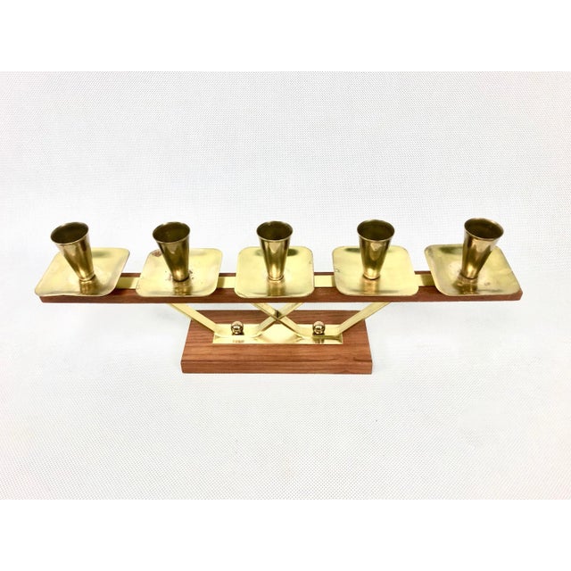 Mid-Century German Teak and Brass Candleholder, 1950s For Sale - Image 4 of 9