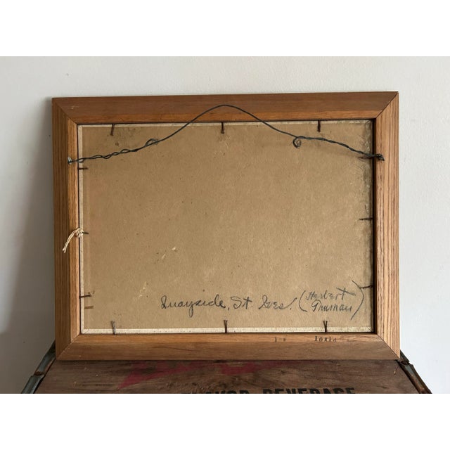 Textile Vintage Oil Painting on Canvas of Quayside, St. Ives, England For Sale - Image 7 of 7