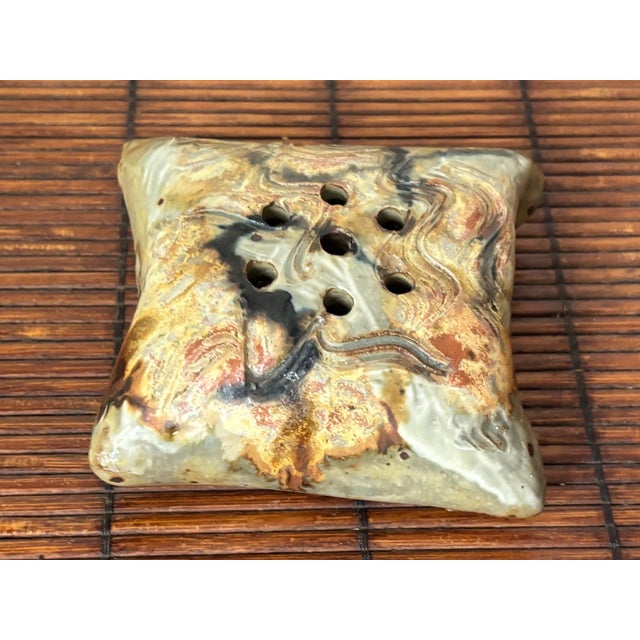 Late 20th Century Studio Made Pillow-Shaped Pottery Flower Frog For Sale - Image 6 of 6