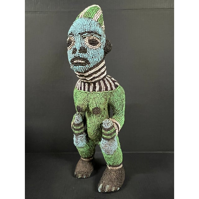 Late 20th Century African Tribal Art Carved Wood and Beaded Bamileke Statue From Cameroon For Sale - Image 10 of 14