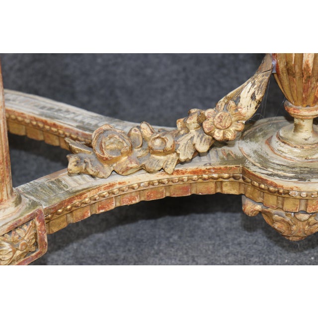 19th Century French Louis XVI Style Distressed Demilune Marble Top Console Table For Sale - Image 9 of 15