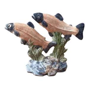 Late 20th Century Large Pair Hand Painted Porcelain Fish Animal Statue Figurine