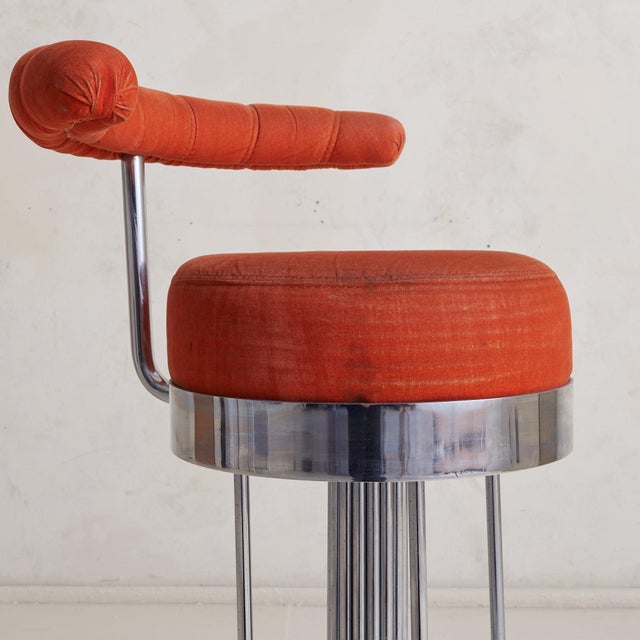 Italian Chrome Bar Stool in Original Orange Upholstery, 1970s - 3 Available For Sale - Image 11 of 11