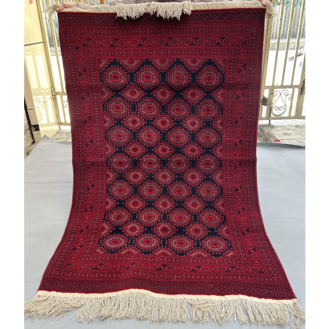 Textile Vintage Afghan Turkmen Royal Bokhara Tekke Gul Rug - 6'4" X 4'1" For Sale - Image 7 of 11