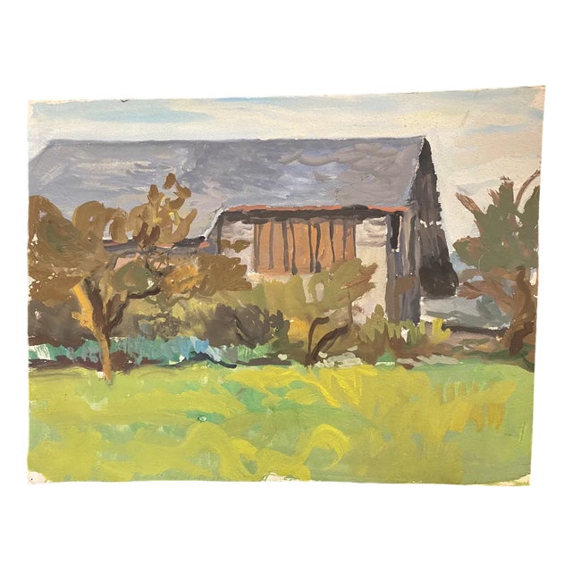 Isaac Charles Goetz, Farm View, 1960s, Gouache For Sale