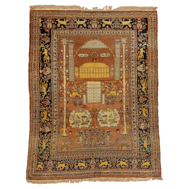 Late 20th Century Hadji Jalili Tabriz Animal Pictorial Prayer Rug For Sale - Image 15 of 18