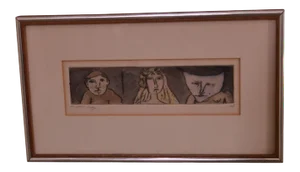 Benjamin Levy Mid Century Modern Framed Etching "Bride & Groom"