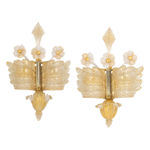 Large Murano Glass Wall Sconces attributed to Barovier & Toso, Italy, 1970s, Set of 2