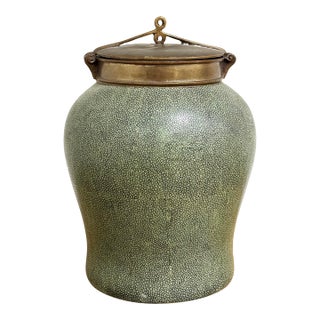 Tozai Home Brass Lidded Faux Shagreen Temple Jar For Sale