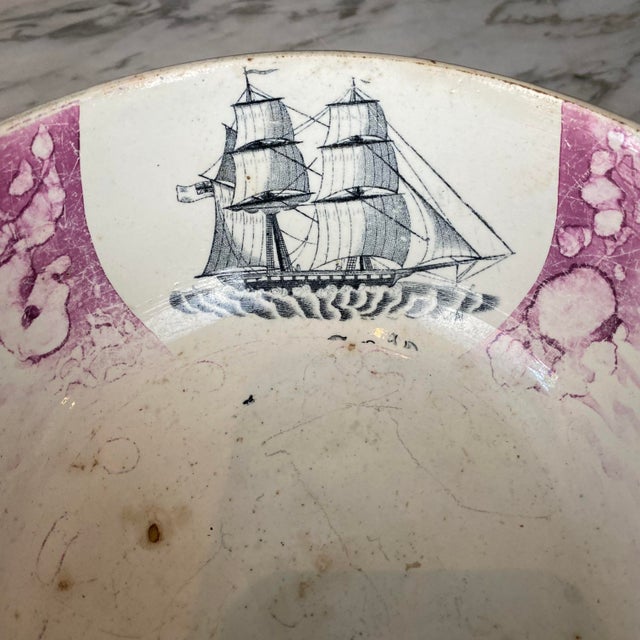19th Century British Pink Sunderland Lustreware Maritime Punch Bowl For Sale - Image 11 of 14