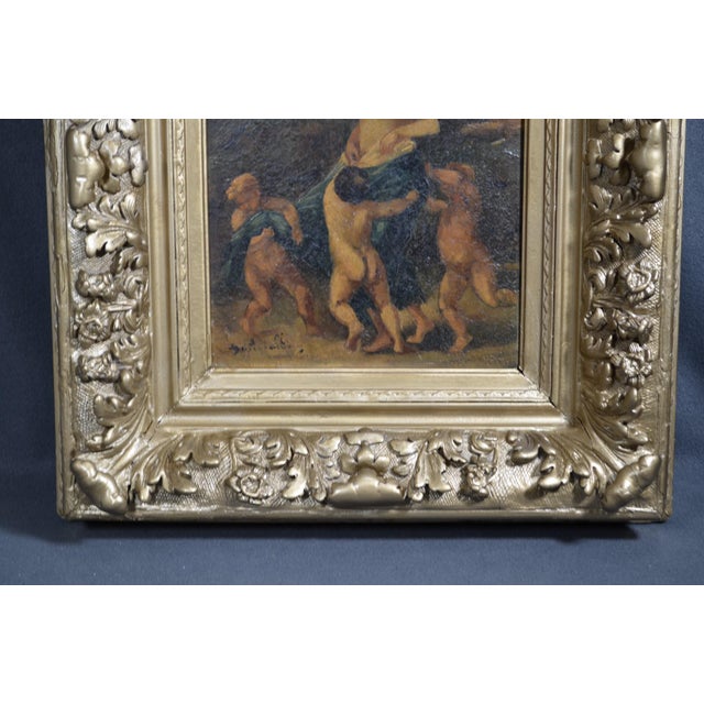 Chestnut 19th-Century French School Mythological Oil Painting, Nymph and Three Putti For Sale - Image 8 of 15