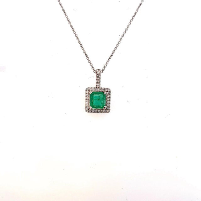 Natural Emerald Diamond Necklace 18" 14k WG 2 TCW Certified For Sale In New York - Image 6 of 11