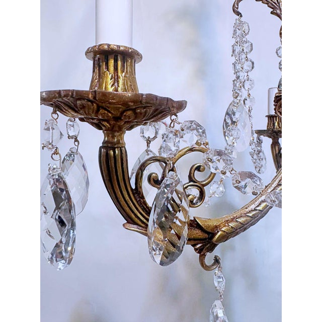 Traditional 1930s Vintage Brass Chandelier With Crystals For Sale - Image 3 of 13