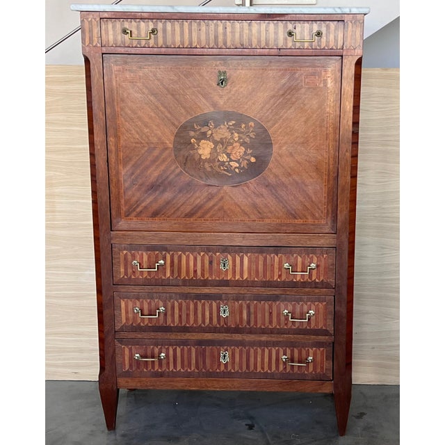 19th Century Empire Drop-Front Oak Secretary Desk or Abattant, Chest France For Sale - Image 16 of 18
